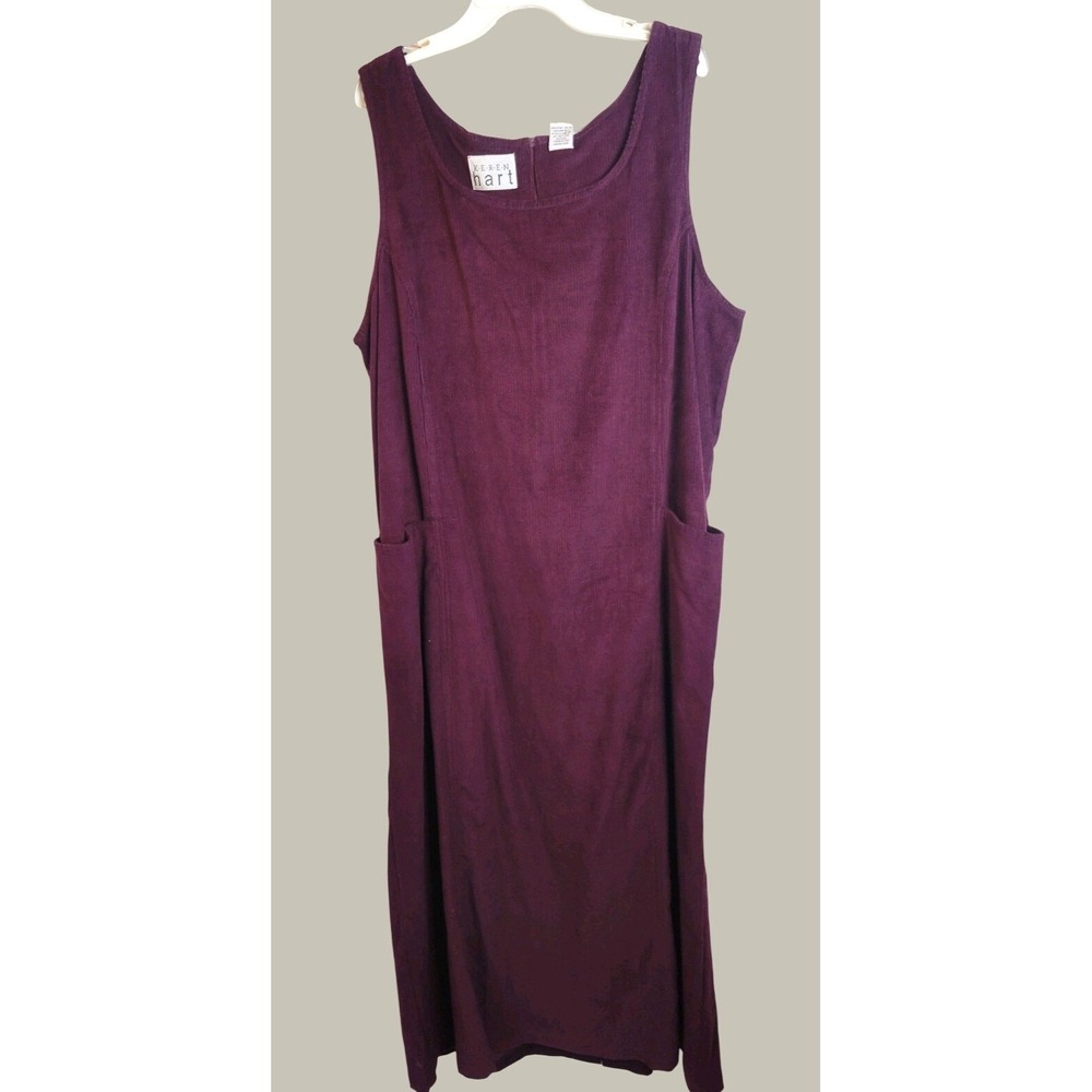 Keren Hart Jumper Dress Vintage Corduroy Sleeveless Pockets Farmhouse Purple L